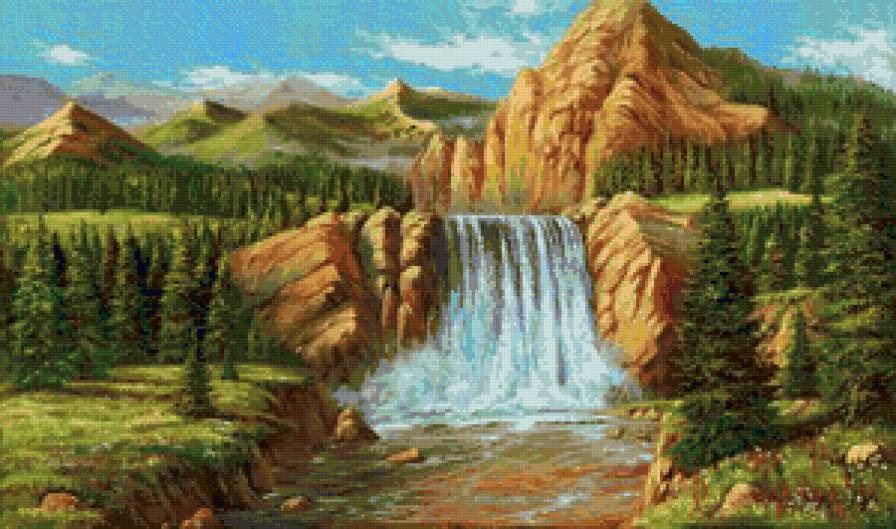 горный пейзаж - водопад, природа, пейзаж - предпросмотр