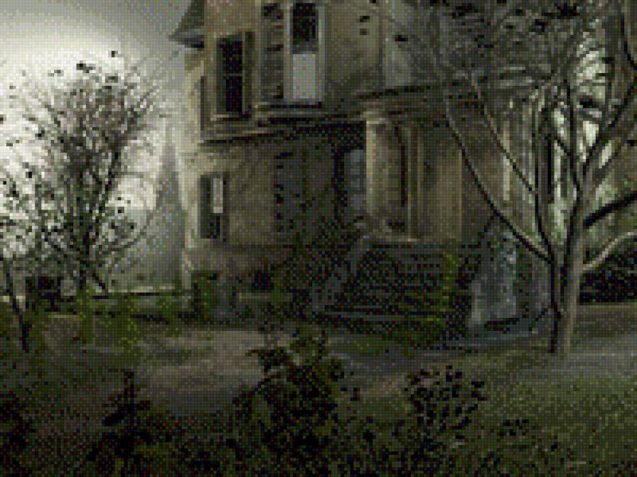 дом с привидениями - мрачно, пейзаж, готика, архитектура, здание, дом, ночь - предпросмотр