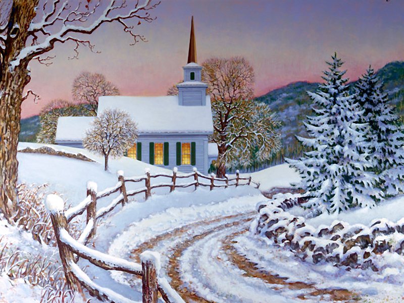 картина - , пейзаж, природа, дорога, зима - оригинал