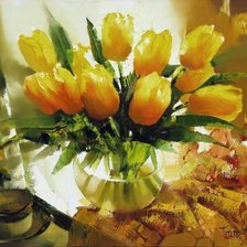 Оригинал схемы вышивки «жёлтые тюльпаны в вазе» (№749740)