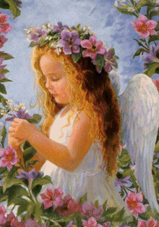 Ангелочек - ангелочек, девочка, ангел, цветы - предпросмотр
