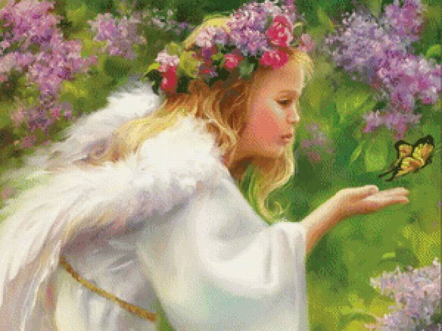 девочка ангел - цветы, бабочка, девочка, ангел, ангелочек - предпросмотр