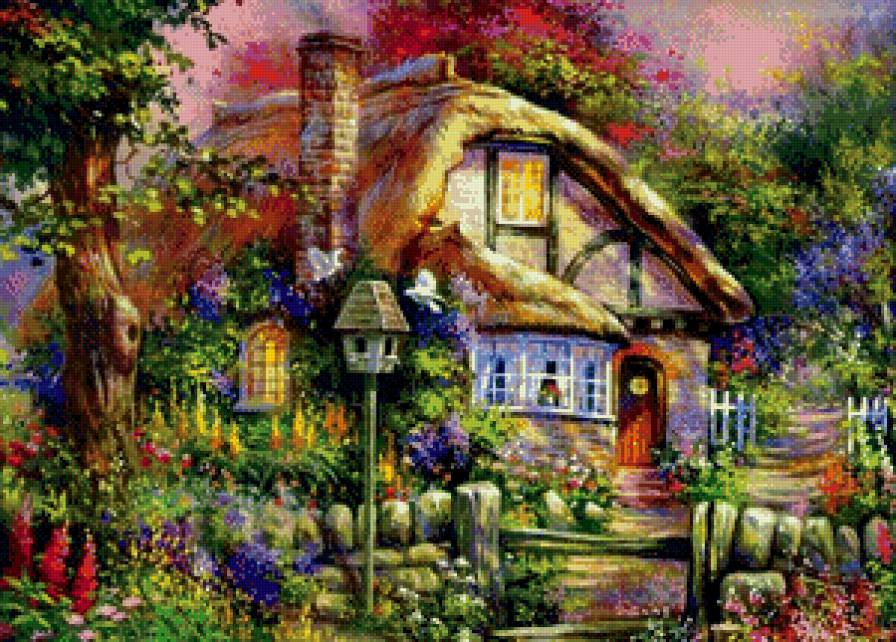 Дом в цветах - деревня, домик, цветы, дом - предпросмотр