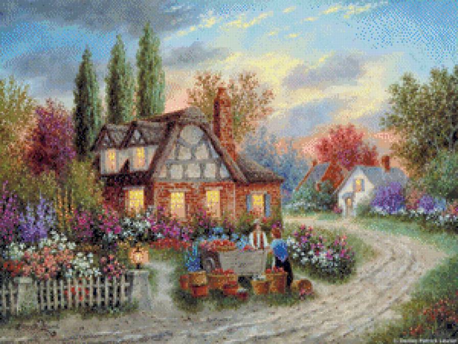 Домик в деревне - деревня, дом, цветы, домик - предпросмотр