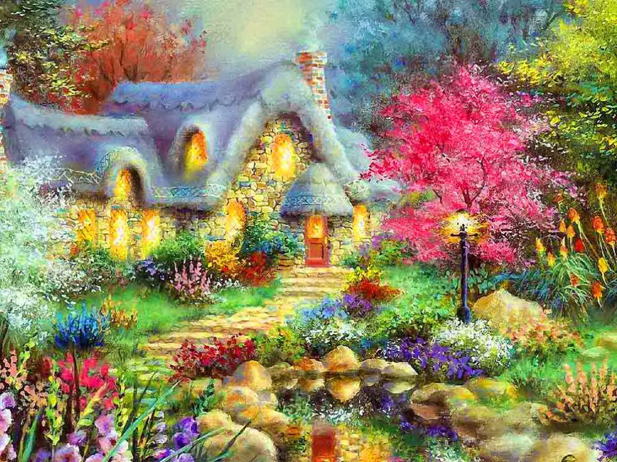 Дом в цветах - дом, деревня, цветы, домик - оригинал