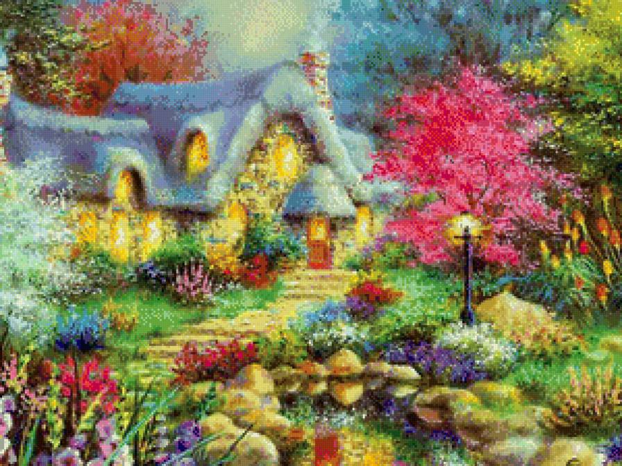 Дом в цветах - цветы, домик, деревня, дом - предпросмотр