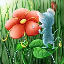 Схема вышивки «Мышонок и цветок»