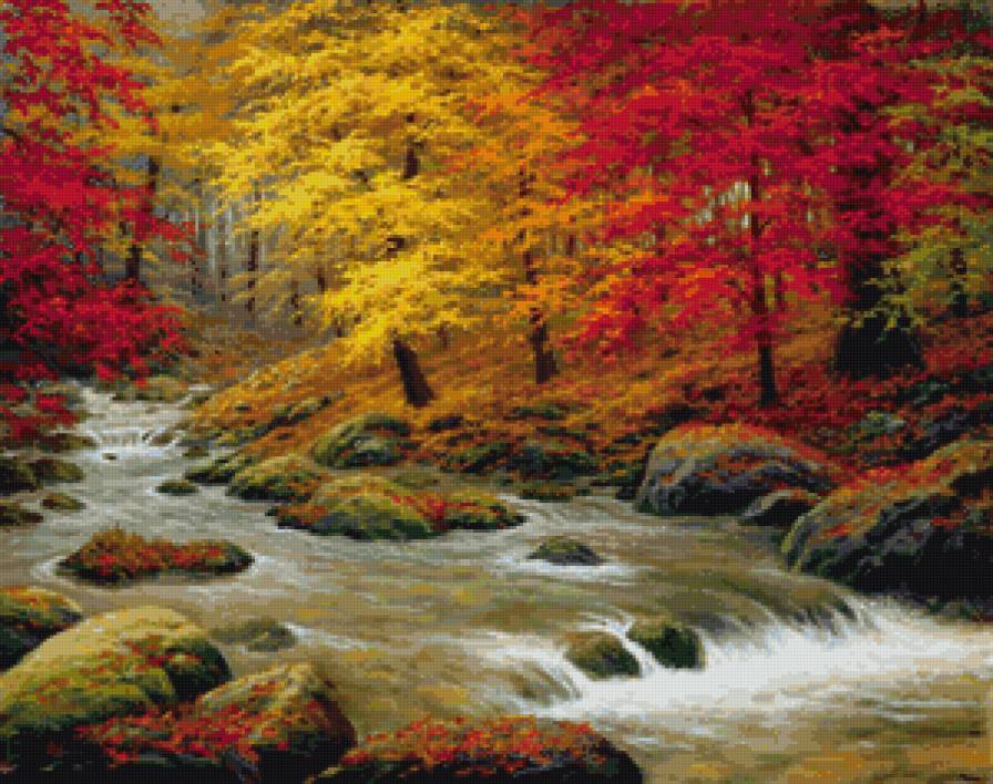 в осеннем лесу - лес, река, вода, осень - предпросмотр