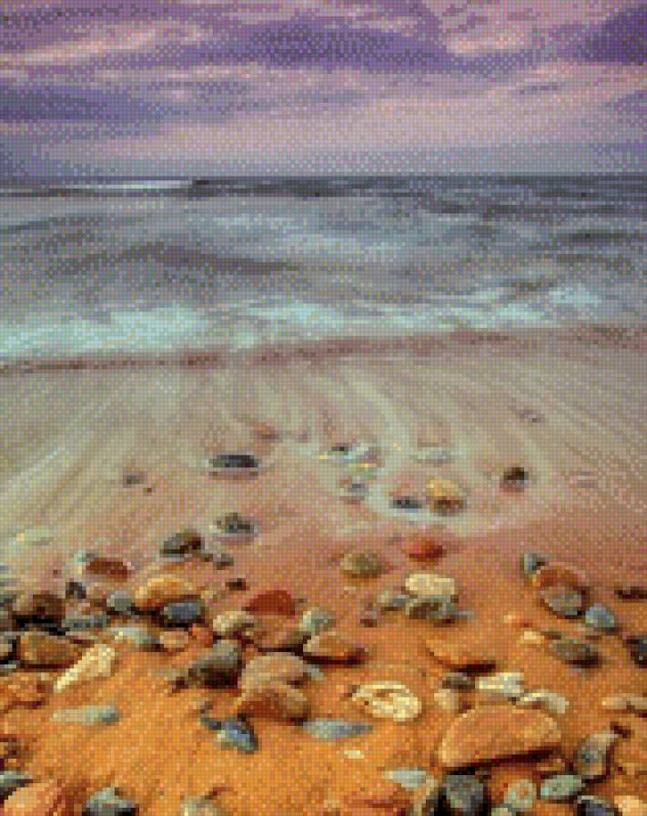 морской берег - берег, океан, рассвет, песок, пейзаж, камни, волна, море, вода - предпросмотр
