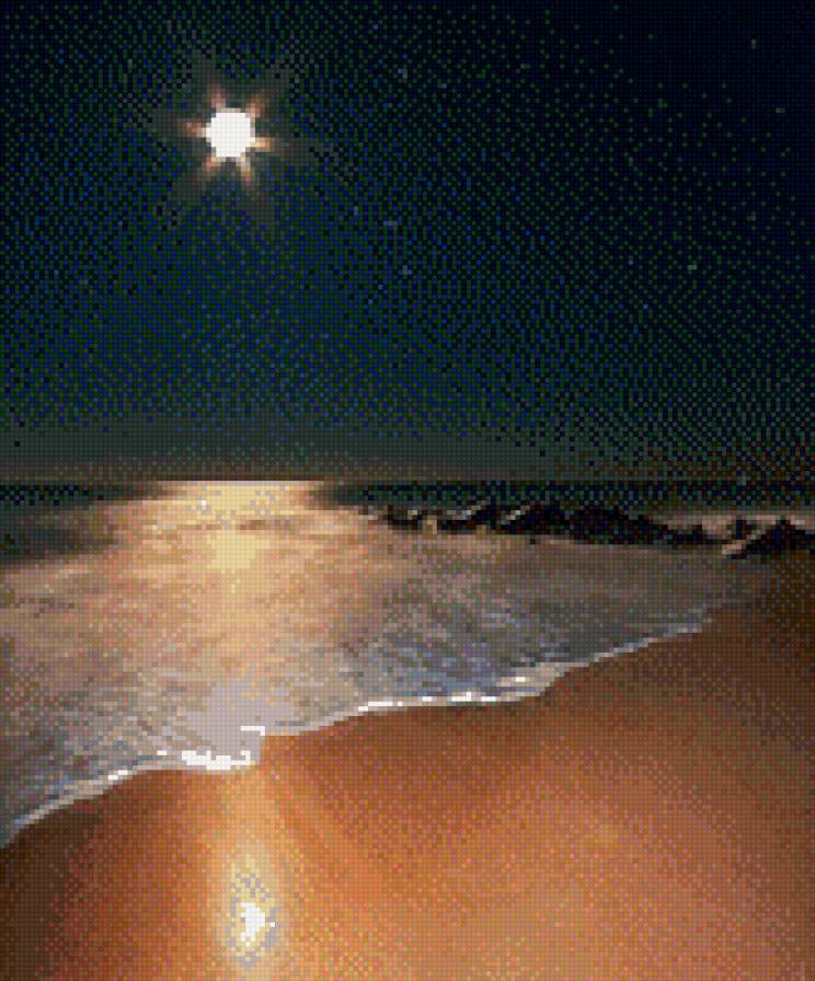 морской берег в лунном свете - берег, вода, луна, море, песок, пейзаж, ночь, океан - предпросмотр