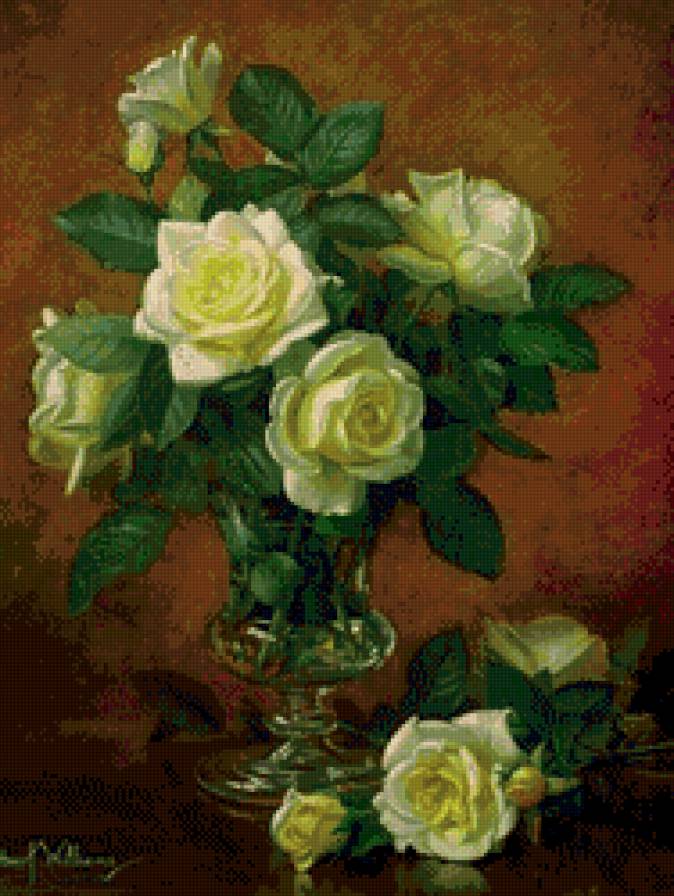 Букет цветов - розы, ваза, цветы, букет, картина - предпросмотр