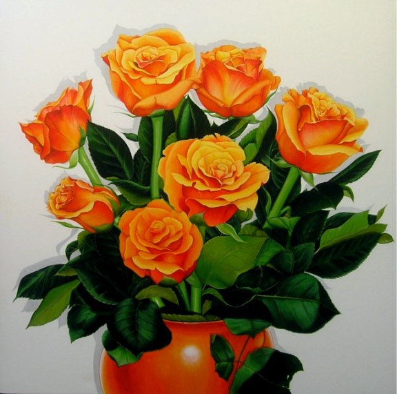 Розы - картина, букет, ваза, розы, цветы - оригинал