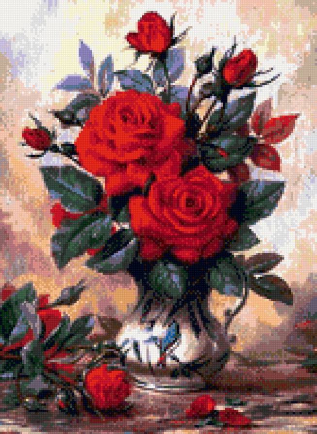 Букет цветов - букет, цветы, розы, живопись - предпросмотр