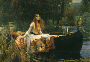 В лодке - пруд, лодка, картина, озеро, девушка, сказка - оригинал