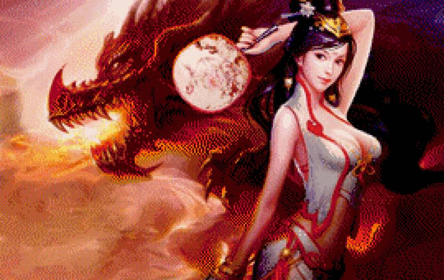 Девушка и дракон - фэнтези, девушка, огонь, женщина - предпросмотр