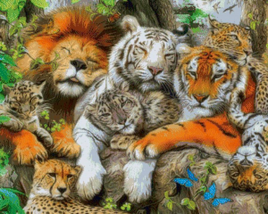 дружба животных - лев тигр леопард кошки джунгли - предпросмотр