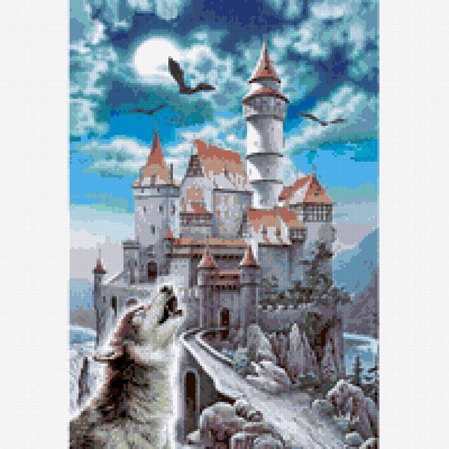 Волк и замок - вой, луна, волк, замок - предпросмотр