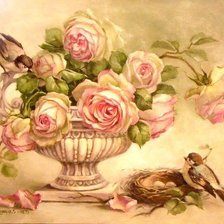 Оригинал схемы вышивки «птицы и розы» (№759072)