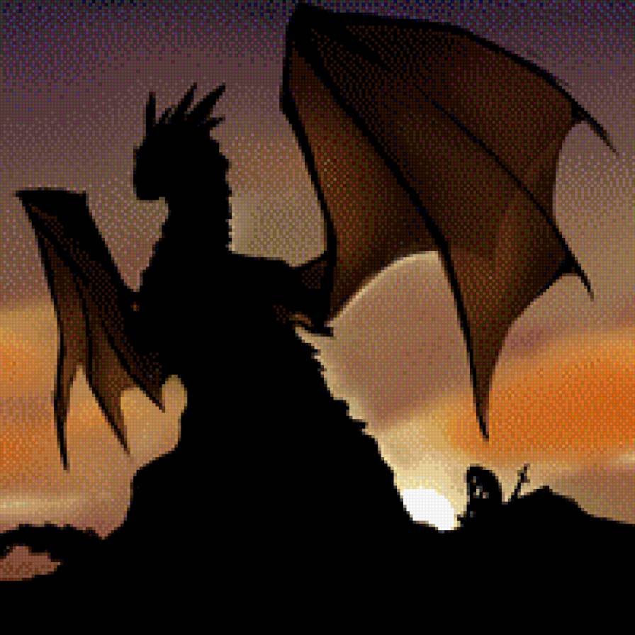 Силуэт дракона - черный, фантастика, дракон, силуэт - предпросмотр