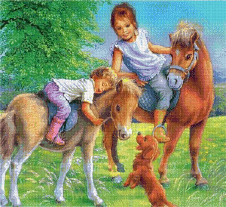 детки - лошадка, лошади, дети, пони, люди, животные, лошадь - предпросмотр