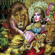 Схема вышивки «девушка со львами»