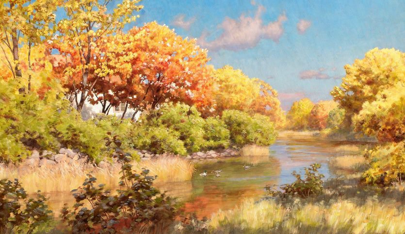 осенний пейзаж - осень, река, лес, пейзаж, деревья - оригинал