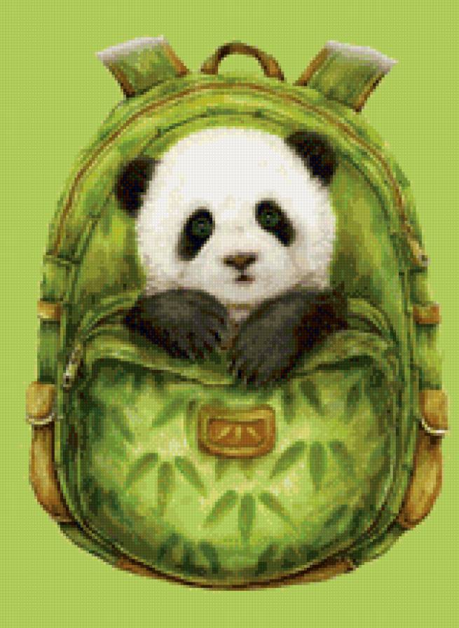 Панда в рюкзаке - панда, идея для подушки, детское, бамбук - предпросмотр
