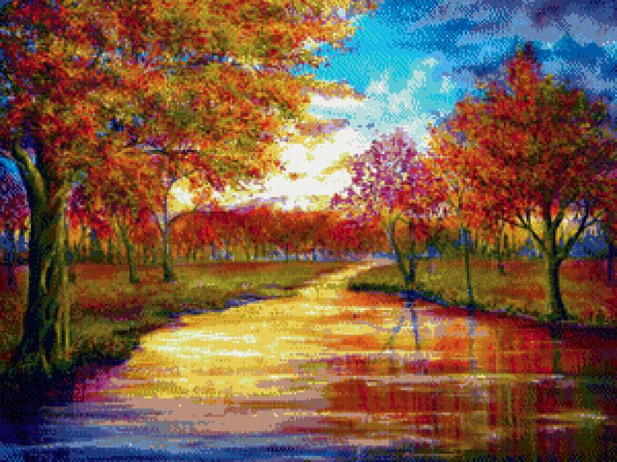 Золотая осень на реке. - краски, река, осень, яркость - предпросмотр