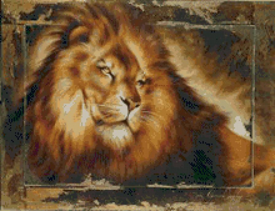 Лев - лев, животное, хищник, картина, кошка - предпросмотр
