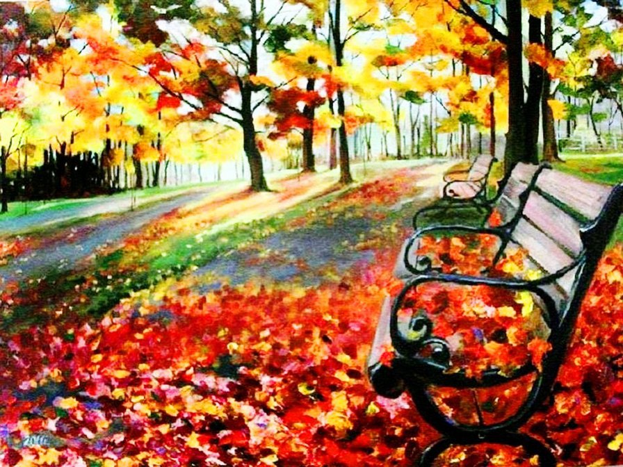 осень в парке - осень, пейзаж, деревья, листья - оригинал