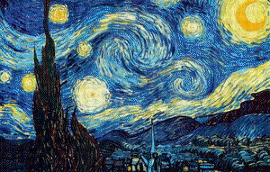"Звездная ночь" Ван Гога - звезды, луна, ночь, ван гог - предпросмотр