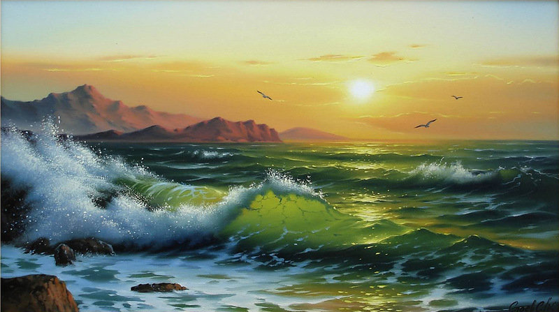 Морские пейзажи Сергея Стоева - волна, пейзаж, картина, море, закат - оригинал