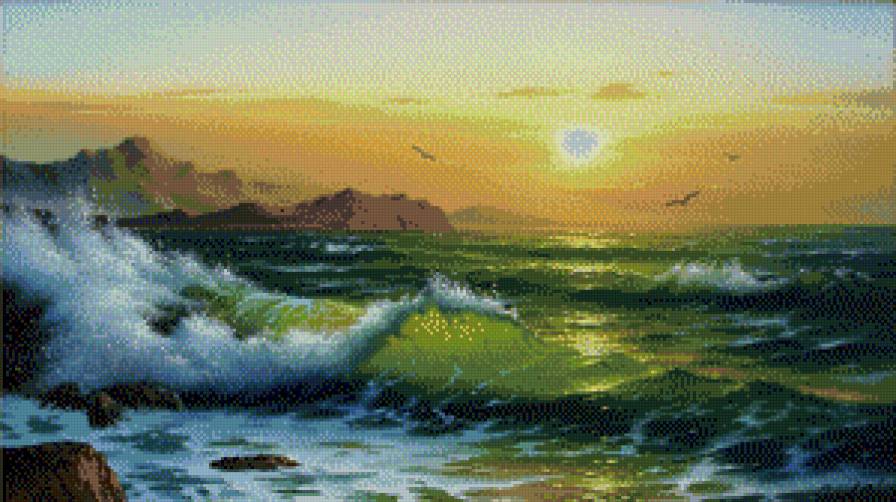 Морские пейзажи Сергея Стоева - закат, волна, картина, пейзаж, море - предпросмотр