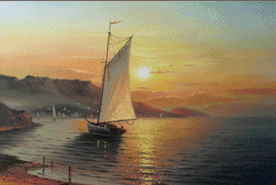 Морские пейзажи Сергея Стоева - картина, пейзаж, парусник, море, закат - предпросмотр