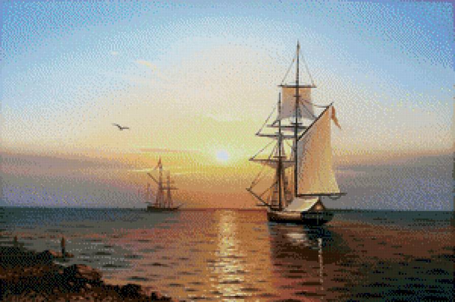 Морские пейзажи Сергея Стоева - картина, парусник, пейзаж, море, закат - предпросмотр