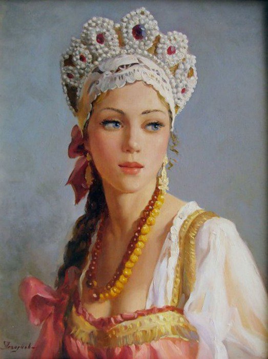 Русская красавица - красавица, красивая девушка, русский костюм - оригинал