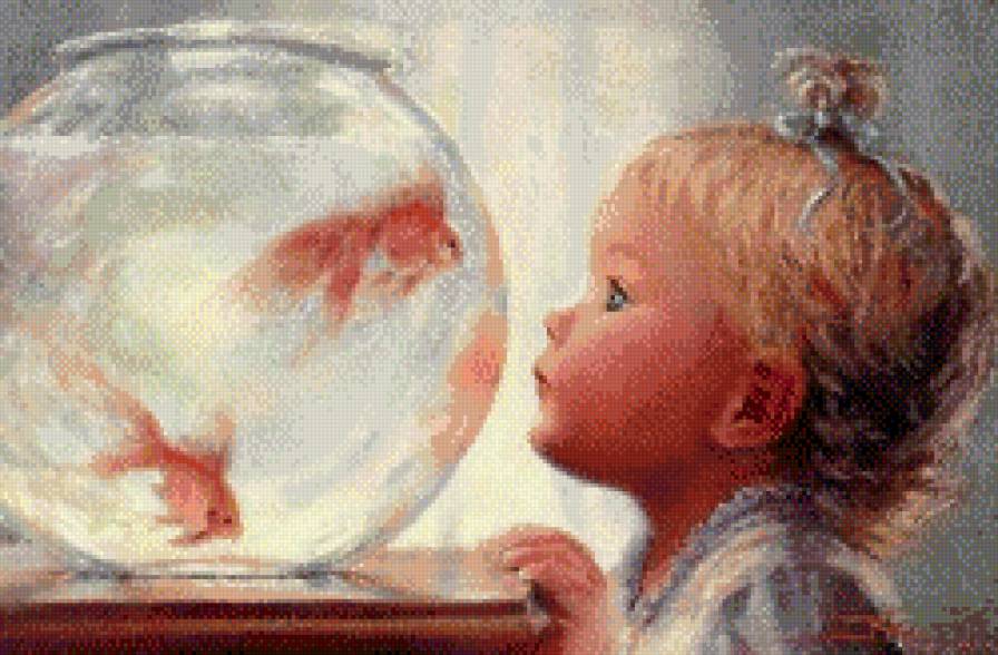 Золотая рыбка - ребенок, аквариум, рыбка - предпросмотр