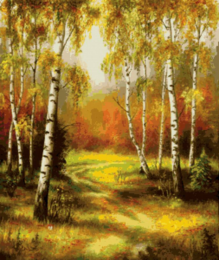 осень в березовой роще - пейзаж, лес, деревья, березы, осень - предпросмотр