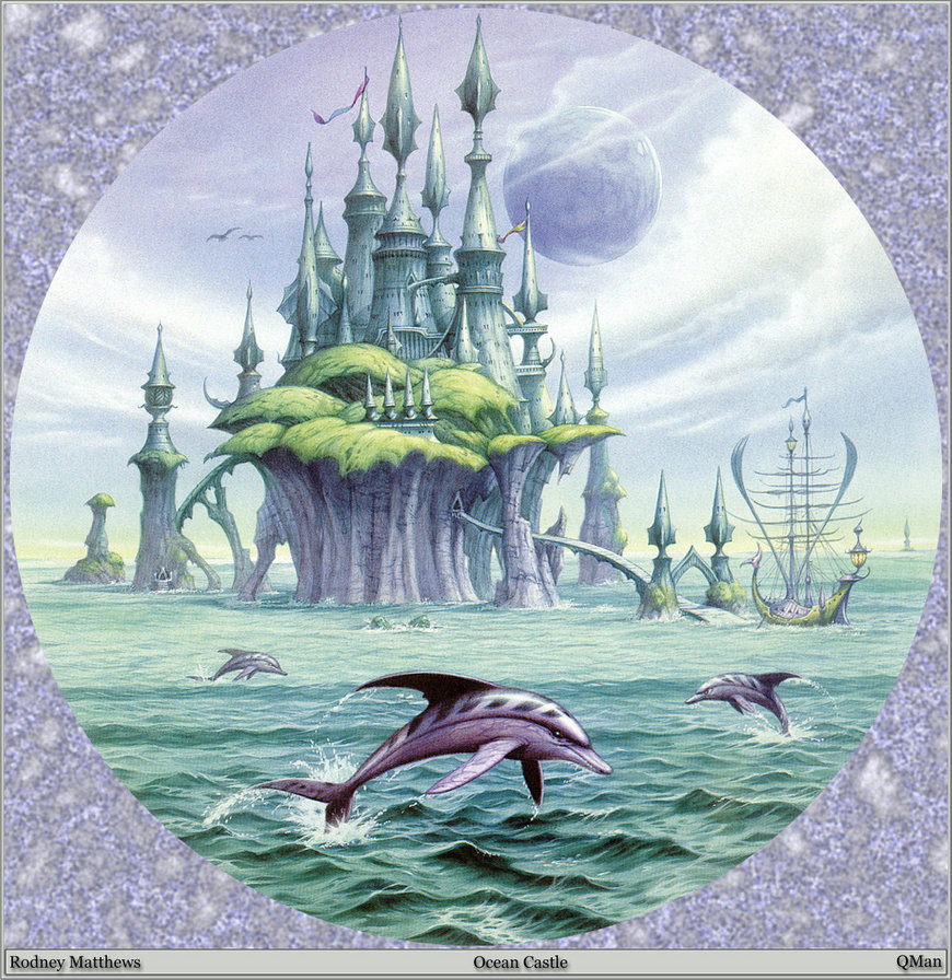 Загадочный город - город, сказка, море, дельфины, космос, фэнтези - оригинал