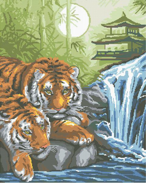 Тигры - тигры, водопад, животные - оригинал
