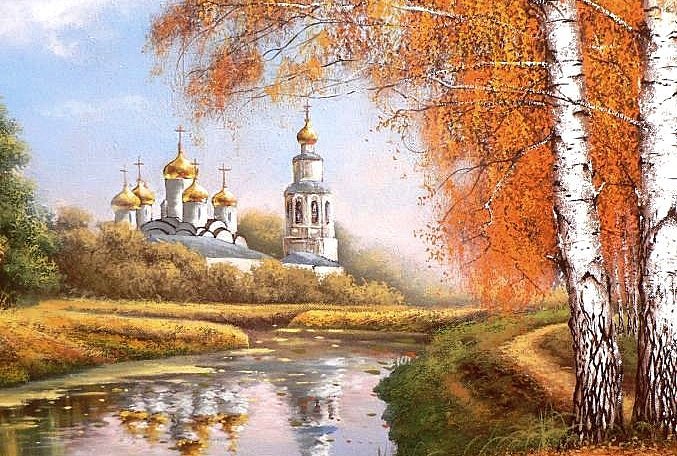 Храм на берегу реки - храм, осень, собор, церковь, пейзаж, река - оригинал