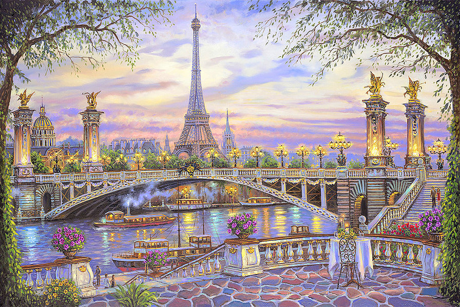 Путешествие по миру... - картины, ночь, живопись, река, париж, пейзаж, город - оригинал