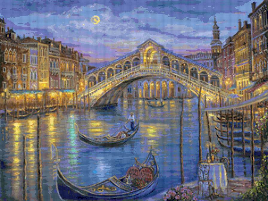 Путешествие по миру... - живопись, лодка, вечер, венеция, пейзаж, река, город - предпросмотр