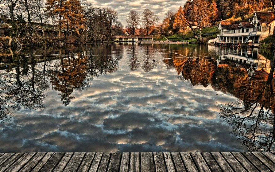 Осенняя река - река, мост, осень, природа - оригинал