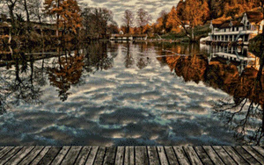 Осенняя река - осень, река, мост, природа - предпросмотр