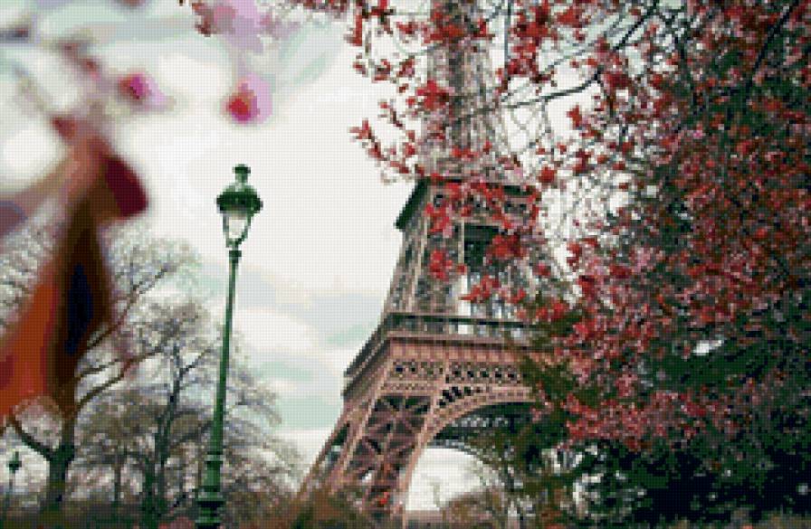 Париж - франция, пейзаж, деревья, эйфелева башня, париж - предпросмотр