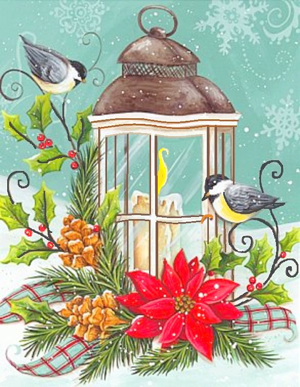 Рождество - пара, открытка, птицы, синички, празднки, рождество - оригинал