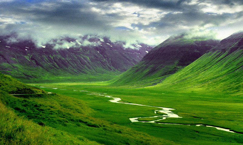 пейзаж - исландия, пейзаж, река, горы - оригинал
