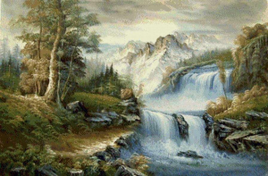 водопад - водопад, пейзаж, река, природа, лес - предпросмотр