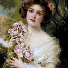 Оригинал схемы вышивки «девушка с розами» (№774071)